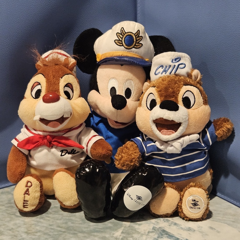 Disney Cruise Line Captain Mickey Chip & Dale Sailor Plush Lot of 3